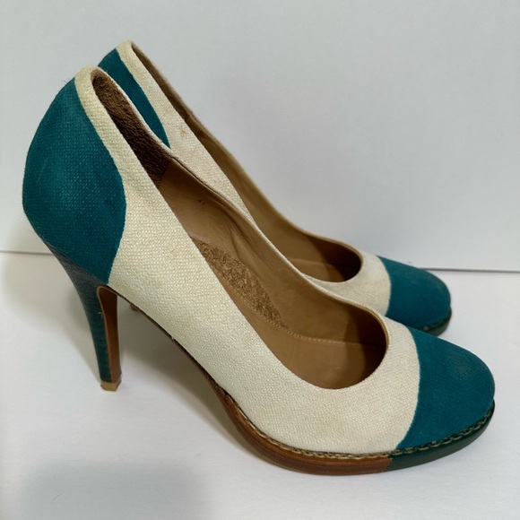 The Office of Angela Scott Linen Heels with Turquoise Coloring/Heel Sz 41 - Picture 6 of 10